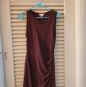 Knit asymtrical scrunched dress- burgundy wine